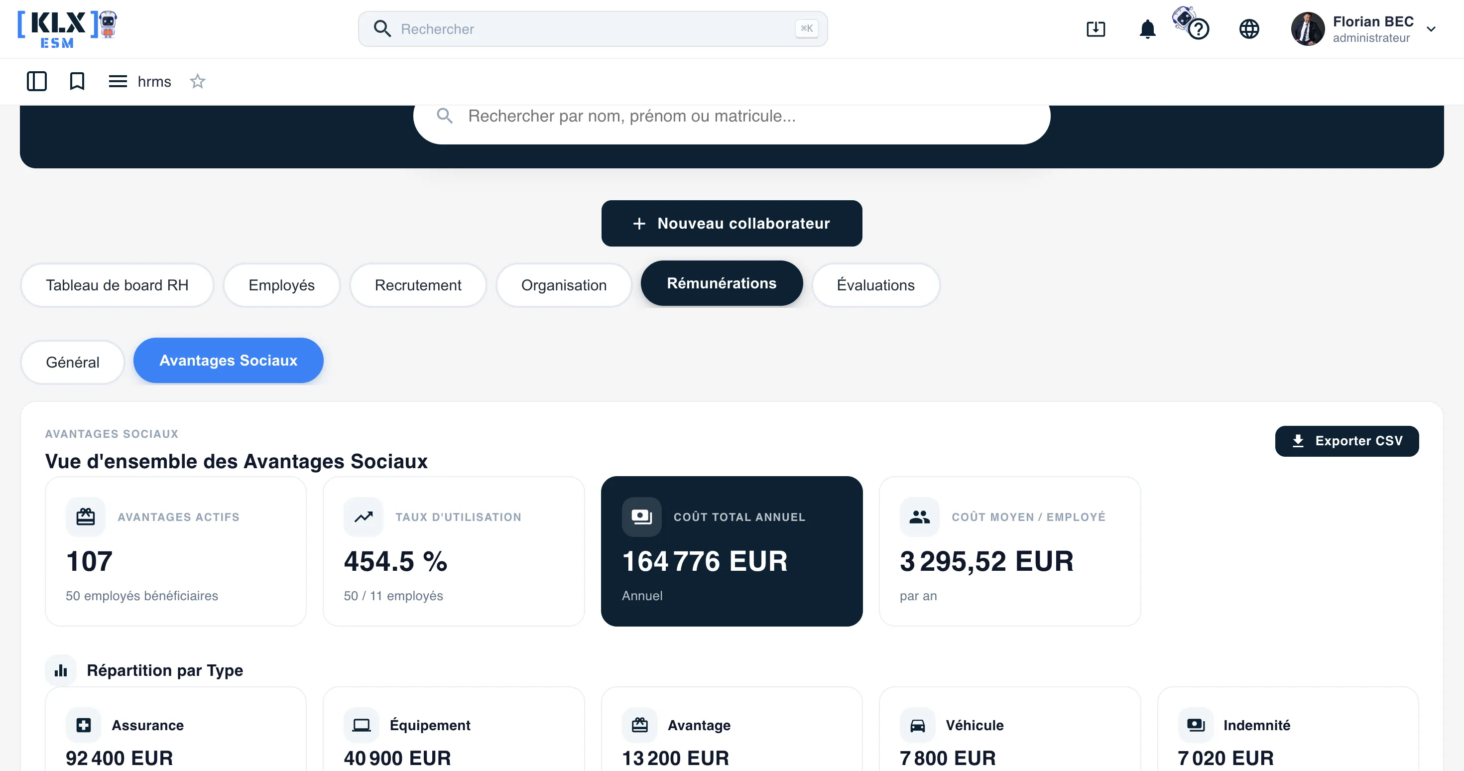 Avantages sociaux dans KLX ESM